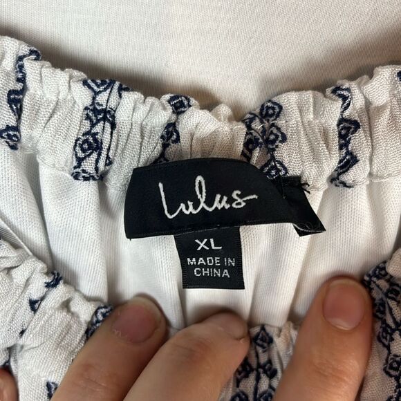 NWT Lulus Blue and White Off the Shoulder Romper - Picture 5 of 7